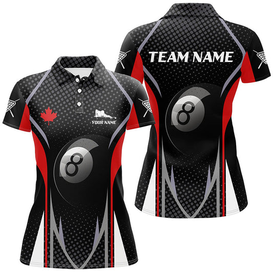 8 Ball Billiard Canadian Flag Personalized Polo Shirts For Women, Custom Patriotic Billiard Gifts TDM0151