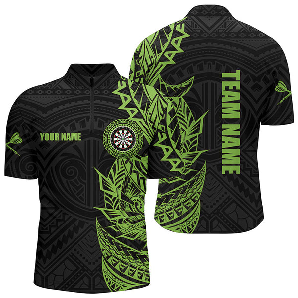 Personalized Green Tribal Darts Polo & Quarter Zip Custom Dart Shirts For Men Dart Jerseys TDM3265