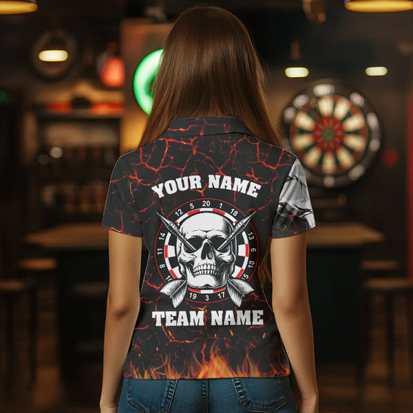 Personalized Red Glowing Fire Crack Skull Dart Shirts Custom Scary Dart Shirts For Women Dart Jersey TDM3267