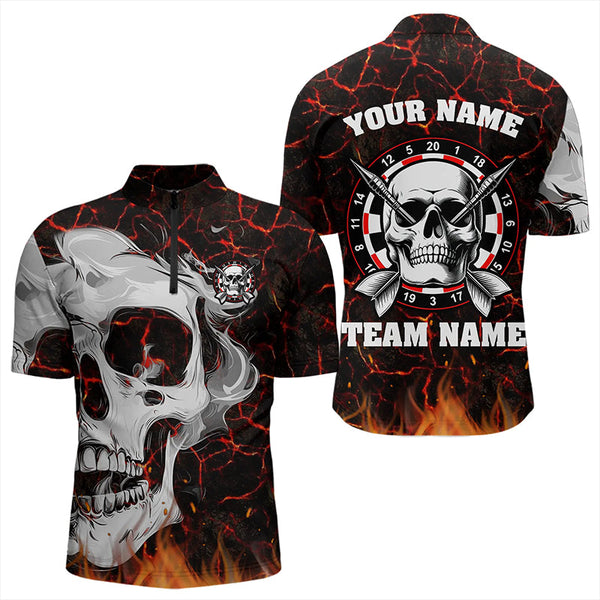 Personalized Red Glowing Fire Crack Skull Dart Shirts Custom Scary Dart Shirts For Men Dart Jersey TDM3267