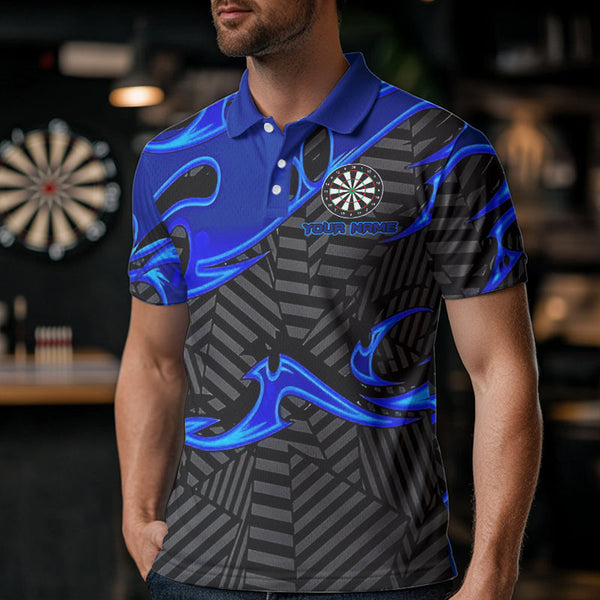Personalized Black And Blue Darts Polo & Quarter Zip Custom Dart Shirts For Men Darts Team Jerseys TDM3460