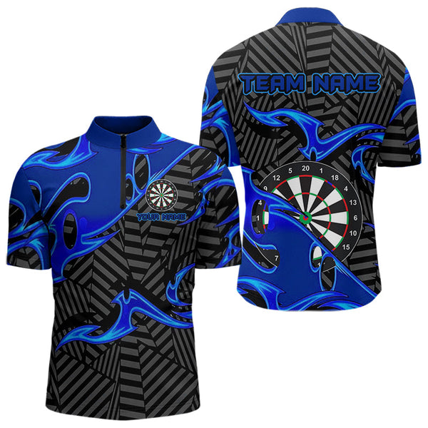 Personalized Black And Blue Darts Polo & Quarter Zip Custom Dart Shirts For Men Darts Team Jerseys TDM3460