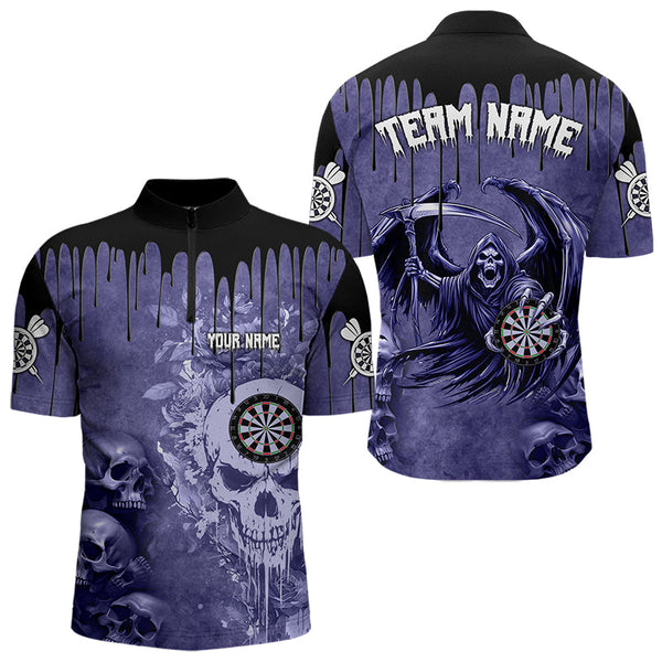 Custom Purple Gothic Skull Darts Shirts For Men, Personalized Cool Darts Team Jerseys Outfit TDM3463