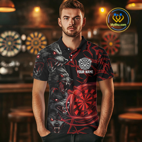 Personalized Wolf Dart Shirts For Men Custom Lights Dartboard Darts Team Jerseys |Red TDM4038