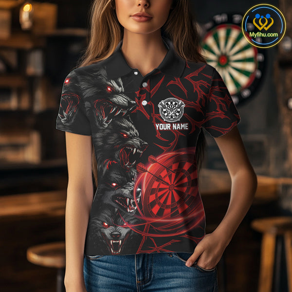 Personalized Wolf Dart Shirts For Women Custom Lights Dartboard Darts Team Jerseys |Red TDM4038