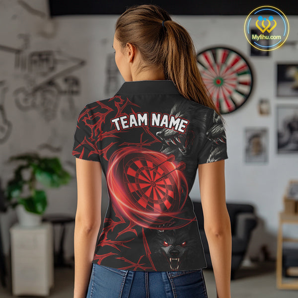 Personalized Wolf Dart Shirts For Women Custom Lights Dartboard Darts Team Jerseys |Red TDM4038