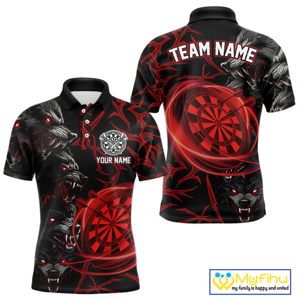 Personalized Wolf Dart Shirts For Men Custom Lights Dartboard Darts Team Jerseys |Red TDM4038
