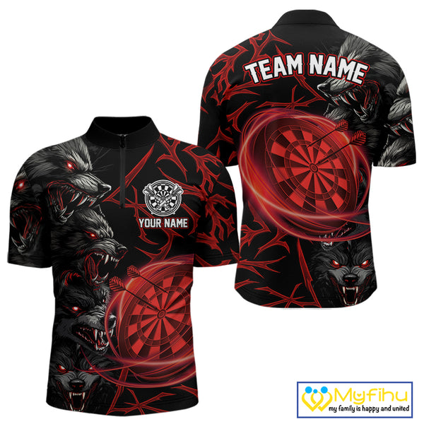 Personalized Wolf Dart Shirts For Men Custom Lights Dartboard Darts Team Jerseys |Red TDM4038
