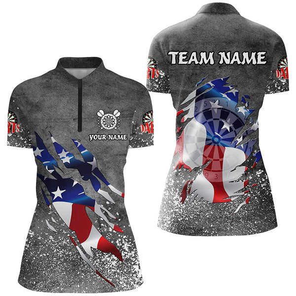 Personalized Grey Grunge American Flag Darts Shirts For Women Custom Patriotic Darts Team Jerseys TDM2282