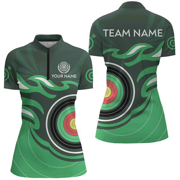 Personalized Green Archery Target Flame Women Polo & 1/4 Zip Shirts, Archery Shirts For Team Jerseys TDM3035