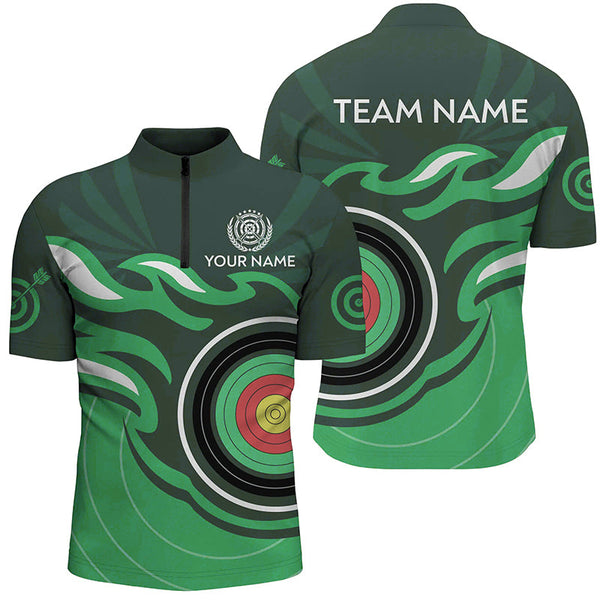 Personalized Green Archery Target Flame Men Polo & 1/4 Zip Shirts, Archery Shirts For Team Jerseys TDM3035
