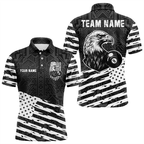 Personalized Black White US Flag Eagle Billiard Shirt For Men Custom Patriotic Billiard Pool Jersey TDM3273