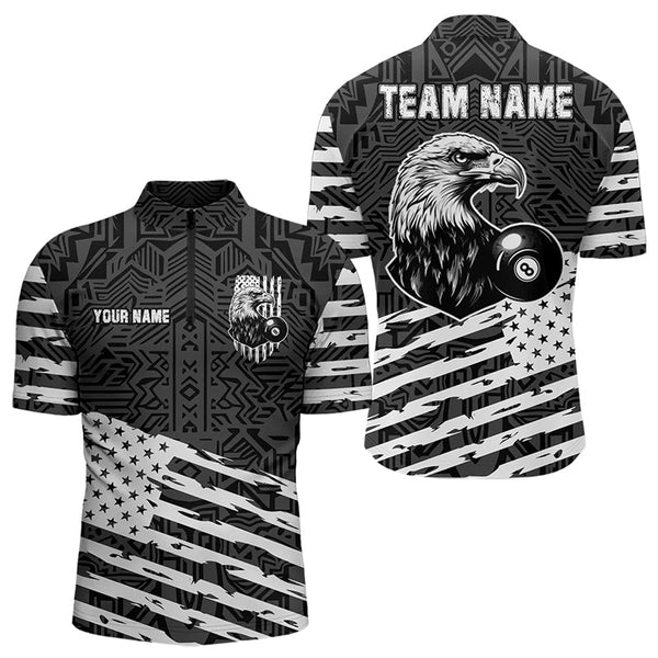 Personalized Black White US Flag Eagle Billiard Shirt For Men Custom Patriotic Billiard Pool Jersey TDM3273