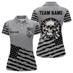 Personalized Grey US Flag Skull Dart Shirts For Women Custom Patriotic Cool Dart Team Jerseys TDM3274