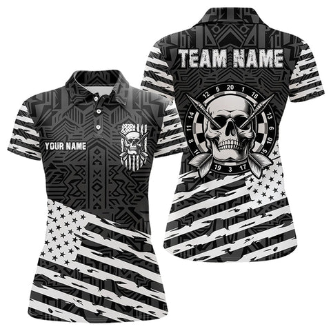 Personalized Black White US Flag Skull Dart Shirts For Women Custom Patriotic Cool Dart Team Jerseys TDM3275