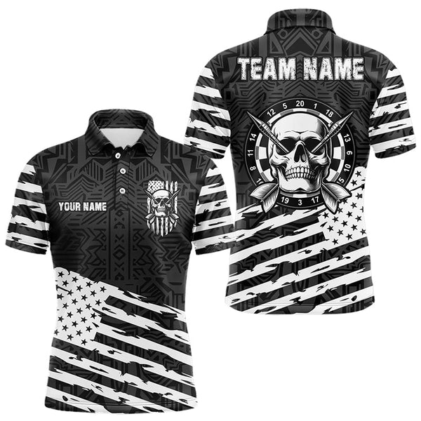 Personalized Black White US Flag Skull Dart Shirts For Men Custom Patriotic Cool Dart Team Jerseys TDM3275