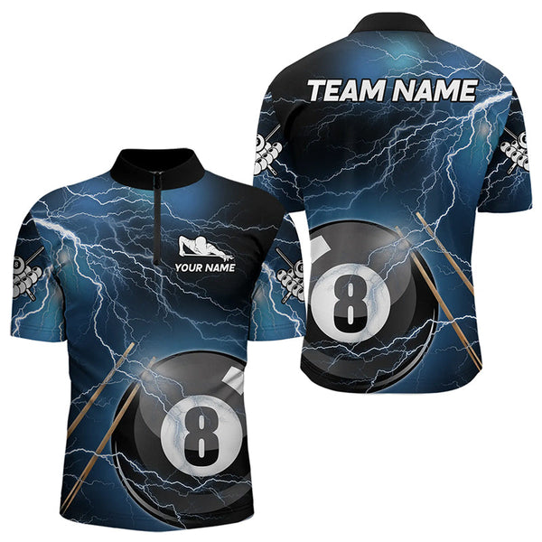 Black And Blue Thunder Lightning Custom 8 Ball Pool Billiard Shirts For Men, Billiard Pool Jerseys TDM3280