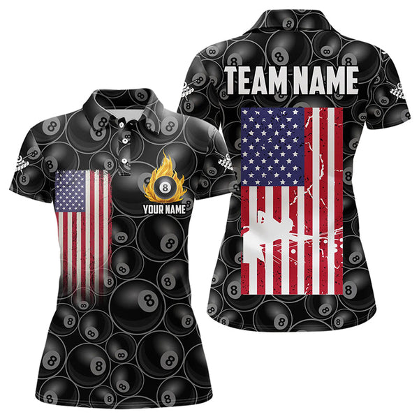 Personalized American Flag 8 Ball Pool Pattern Women Billiard Shirt, Patriotic Pool Billiard Jerseys TDM3282