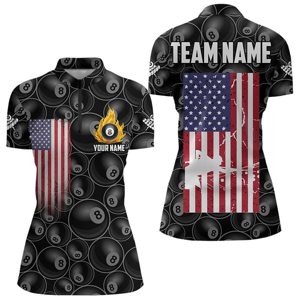 Personalized American Flag 8 Ball Pool Pattern Women Billiard Shirt, Patriotic Pool Billiard Jerseys TDM3282