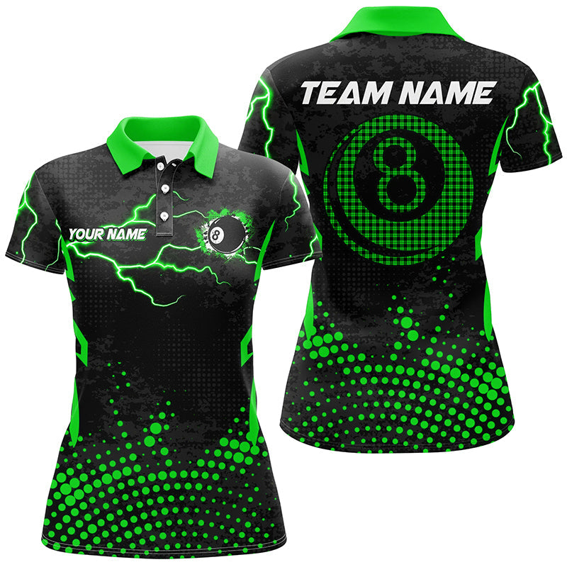 Personalized Green 8 Ball Point 3D Billiard Women Polo Shirts Best Custom Billiards Apparel Clothing TDM0948