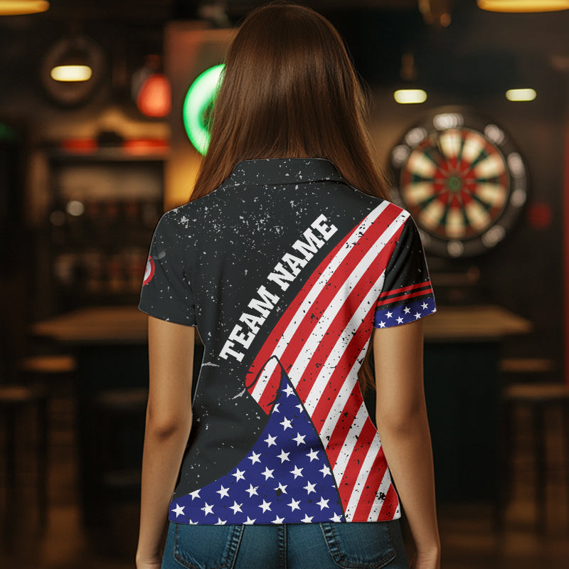 Personalized The Statue Of Liberty Black Darts Shirts For Women Custom Us Flag Patriotic Darts Jersey TDM3466