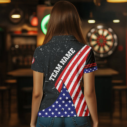 Personalized The Statue Of Liberty Black Darts Shirts For Women Custom Us Flag Patriotic Darts Jersey TDM3466