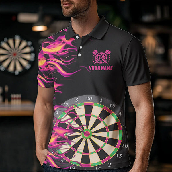Pink Fire Flame Dart Board 3D Printed Men Darts Polo Shirts Custom Team Name Darts Jerseys Uniform TDM1294