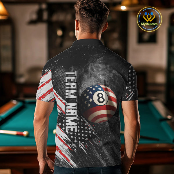 Personalized Grunge American Flag Men's Billiard Shirts Custom 8 Ball Pool Smoke Team Jerseys TDM4054