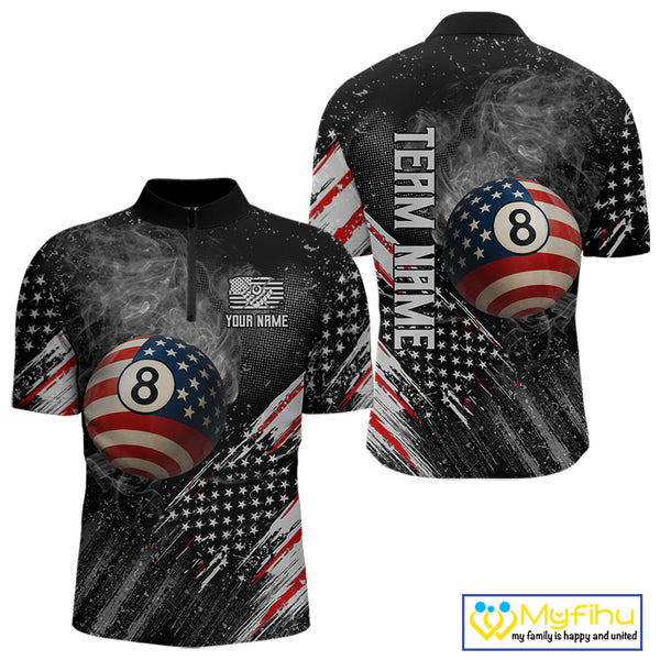 Personalized Grunge American Flag Men's Billiard Shirts Custom 8 Ball Pool Smoke Team Jerseys TDM4054