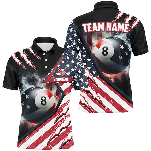 Personalized 8 Ball Pool US Flag Smoke Billiard Shirts For Men, Patriotic Billiard Jerseys Attire TDM1869