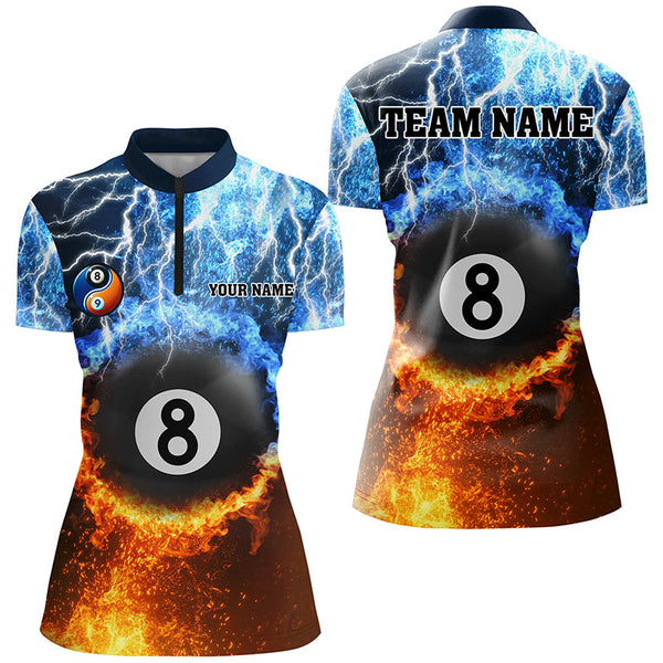 Fire And Water 8 Ball Pool Thunder Lightning Custom Women Billiard Shirts, Funny Billiard Jerseys TDM2072