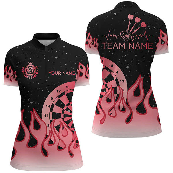 Red Dartboard Fire Flame Women Darts Polo & Quarter-Zip Shirt Custom Team Jersey Darts Gifts TDM2297