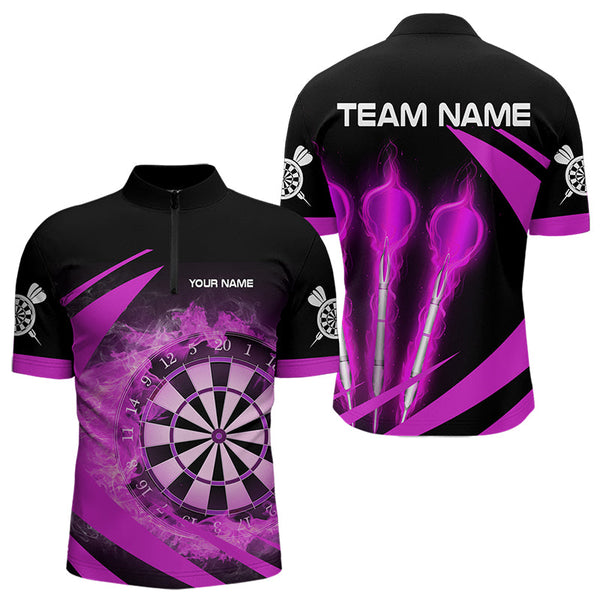 Black And Purple Fire Flame Darts Polo & Quarter Zip Custom Dart Shirt For Men Darts League Jerseys TDM3480