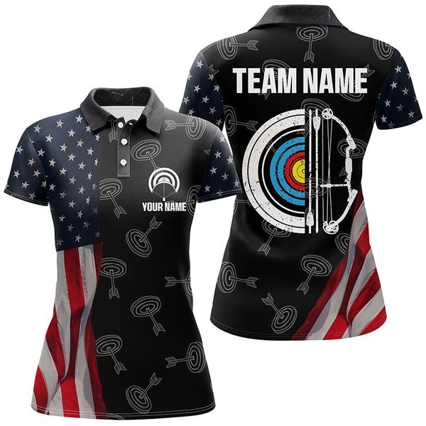 Personalized Retro US Flag Archery Shirts For Women Custom Patriotic Archery Jersey For Archer TDM2078