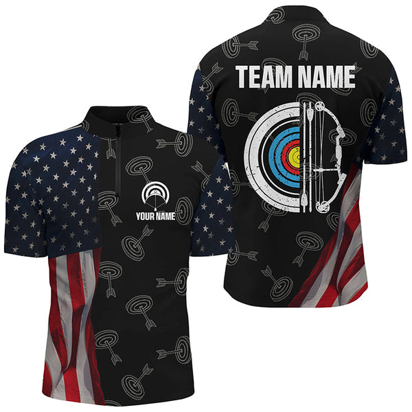 Personalized Retro US Flag Archery Shirts For Men Custom Patriotic Archery Jersey For Archer TDM2078