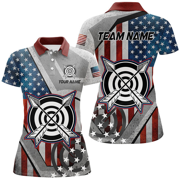 Personalized USA Flag Archery Shirts For Women Custom Patriotic Archery Jerseys For Team Archers TDM2081