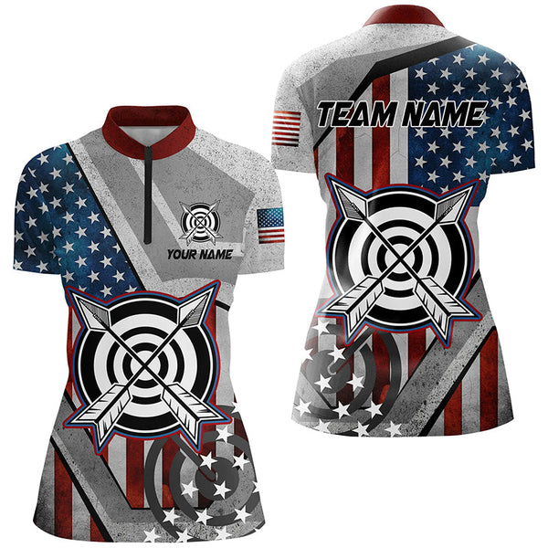 Personalized USA Flag Archery Shirts For Women Custom Patriotic Archery Jerseys For Team Archers TDM2081
