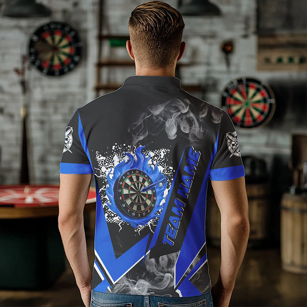 Personalized Dartboard Fire Flame Smoke Custom Dart Shirts For Men, Darts Team Jerseys | Blue TDM2811