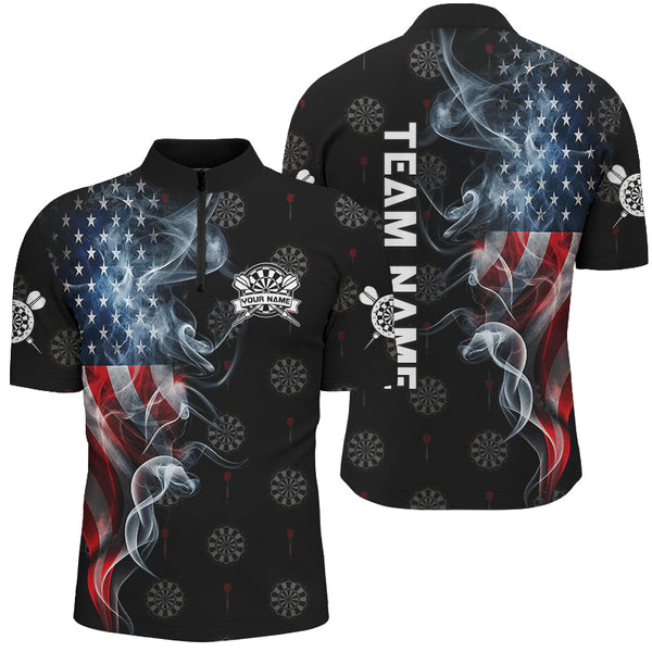 American Flag Smoke Patriotic Darts Polo, Quarter-Zip Shirt Custom Dart Shirts For Men Dart Jerseys TDM2813