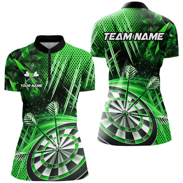 Personalized 3D Glitter Women Darts Shirts Custom Team Dart League Shirts Dart Jerseys |Green TDM3284