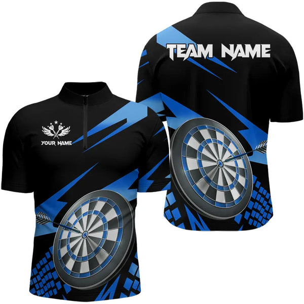 Blue Black Custom Dart Shirts For Men, Personalized 3D Darts Board Dart Jerseys Polo & 1/4 Zip TDM3286