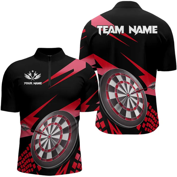 Red Black Custom Dart Shirts For Men, Personalized 3D Darts Board Dart Jerseys Polo & 1/4 Zip TDM3287