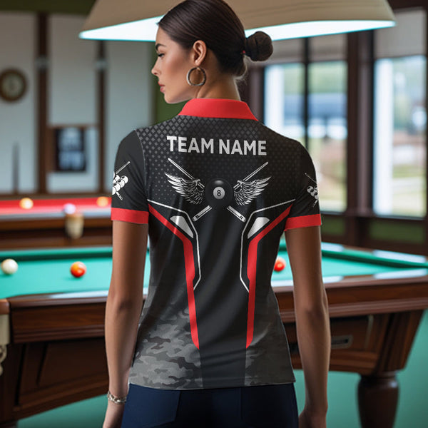 Black And Red 8 Ball Pool Wings Custom Camo Billiard Shirts For Women, 8 Ball Billiard Team Jerseys TDM3483