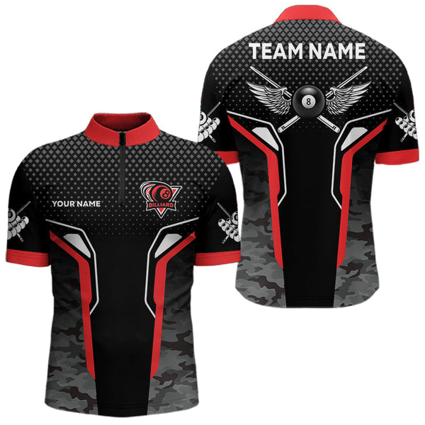 Black And Red 8 Ball Pool Wings Custom Camo Billiard Shirts For Men, 8 Ball Billiard Team Jerseys TDM3483