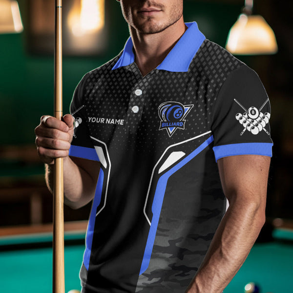 Black And Blue 8 Ball Pool Wings Custom Camo Billiard Shirts For Men, 8 Ball Billiard Team Jerseys TDM3484