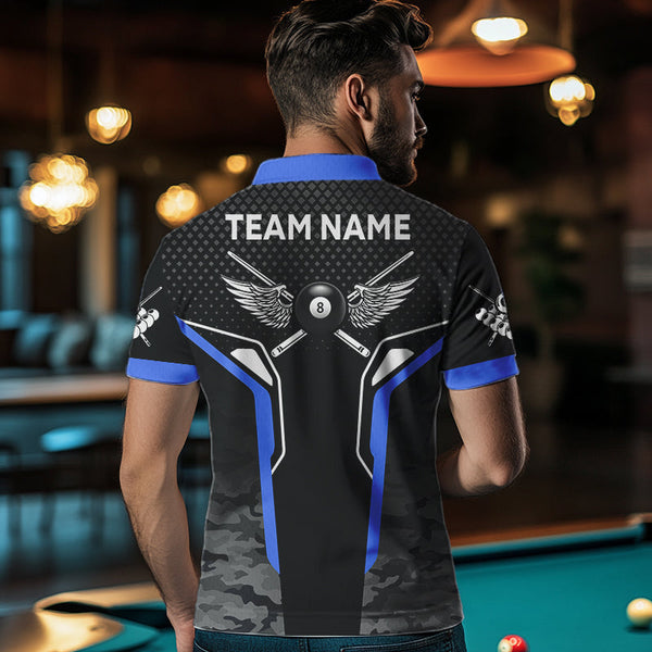 Black And Blue 8 Ball Pool Wings Custom Camo Billiard Shirts For Men, 8 Ball Billiard Team Jerseys TDM3484