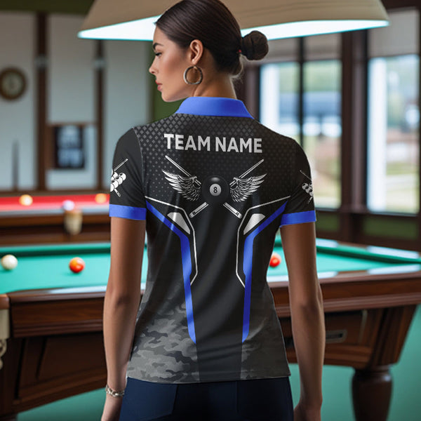 Black And Blue 8 Ball Pool Wings Custom Camo Billiard Shirt For Women, 8 Ball Billiard Team Jersey TDM3484