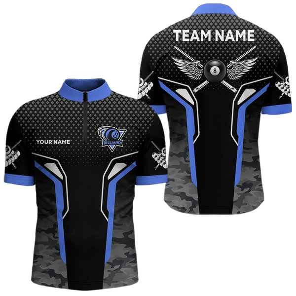 Black And Blue 8 Ball Pool Wings Custom Camo Billiard Shirts For Men, 8 Ball Billiard Team Jerseys TDM3484