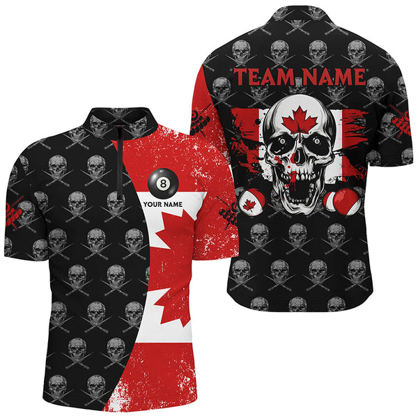 Grunge Canada Flag Custom Skull Pattern Billiard Shirts For Men, Patriotic Unique Billiard Jerseys TDM2086