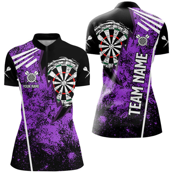 Personalized Grunge Women Darts Polo & Quarter Zip Shirts Custom Retro Darts Team Jerseys | Purple TDM2568